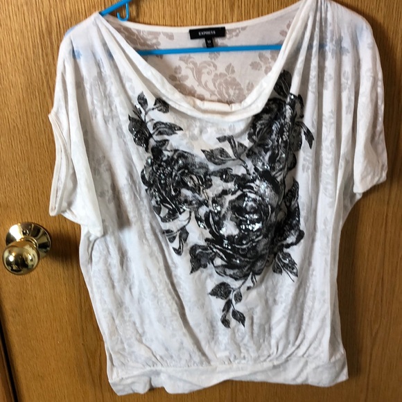 Express Tops - Express sheer embroidered short sleeved top
